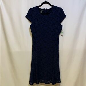 Alfani Blue Midi Sheath Dress Crew Neck Short Sleeve